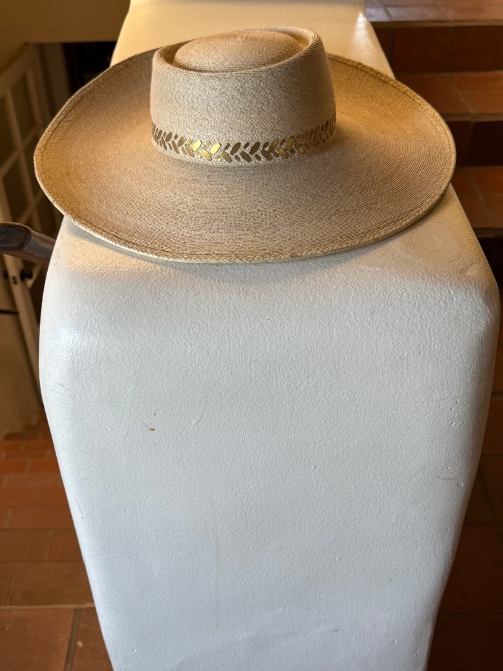 CALLEEN CORDERO Designer Straw Hat w/ Brass Artwork